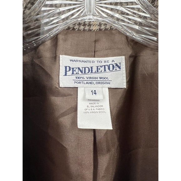 Pendleton Women's 100% Wool Cropped Blazer Herringbone Check Brown Size 14 EUC - Picture 3 of 9